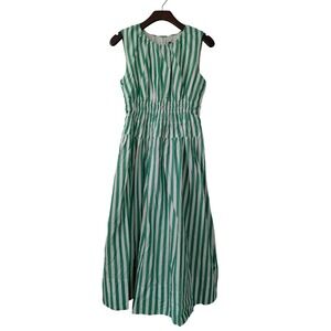 J. Crew Green and White Striped Midi Dress